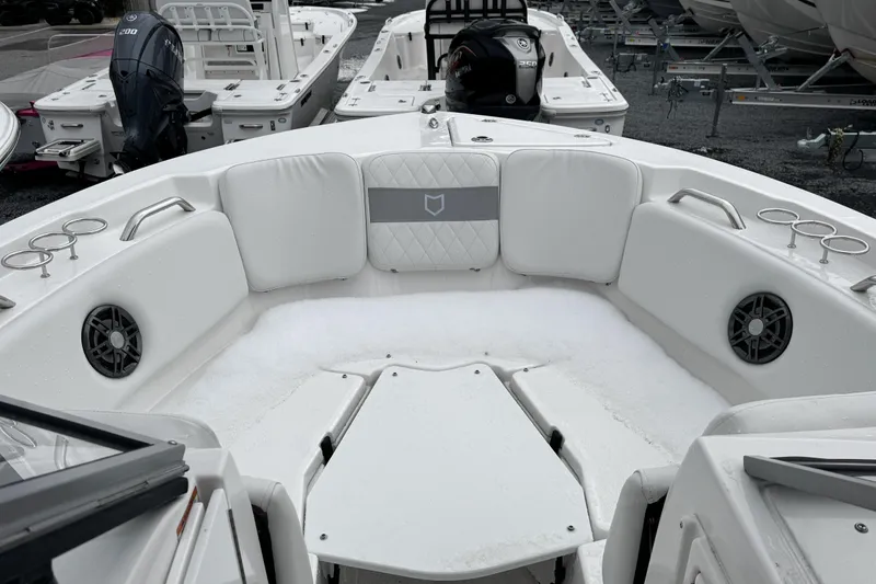 Slide: The Image of 2026 Sea Fox 228 Traveler boat transom with Lenco trim tab and "No Wood! No Rot!" sticker. - 15