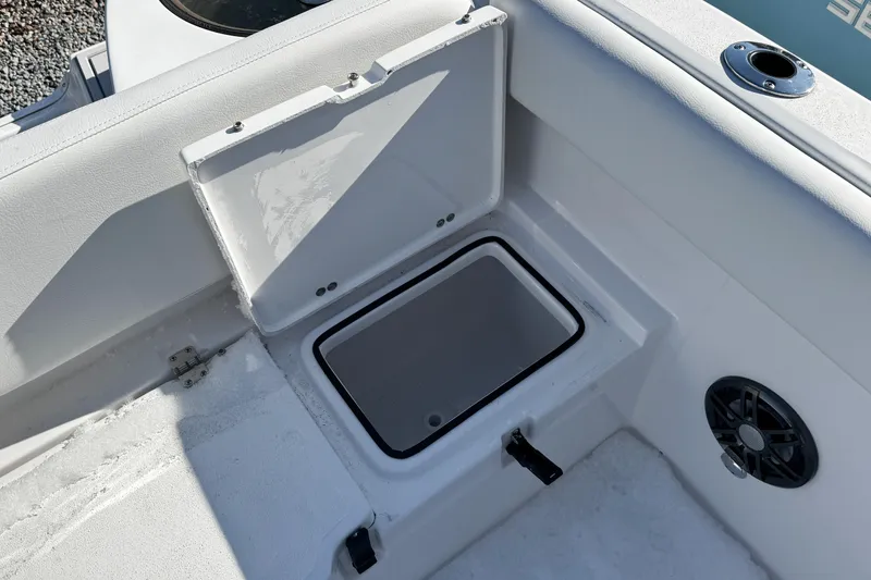Slide: The Image of Luxurious seating area on 2026 Sea Fox 228 Traveler boat with cup holders and speakers. - 19