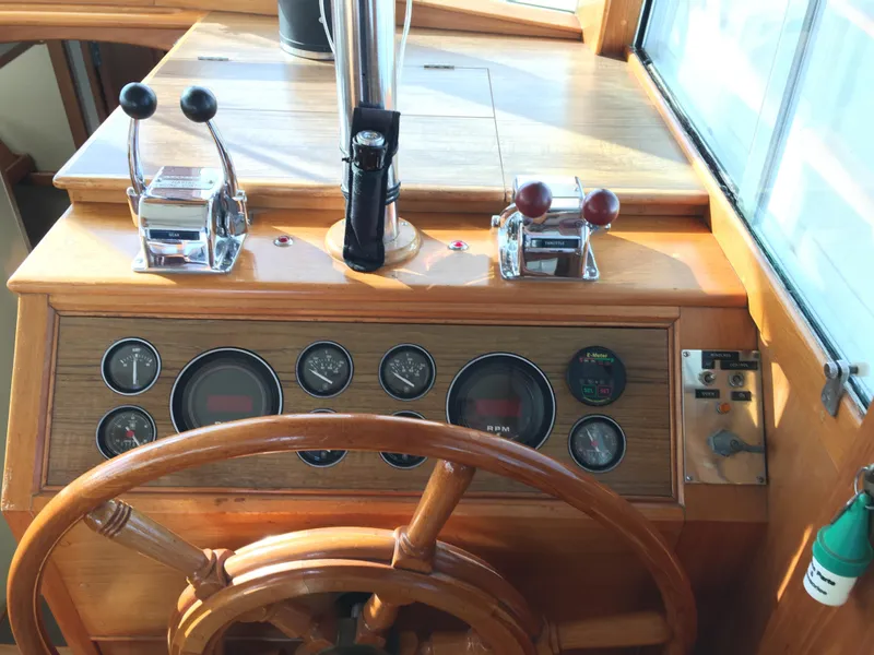 Slide: The Image of Helm of the 1982 Grand Banks 42 Europa yacht. - 19