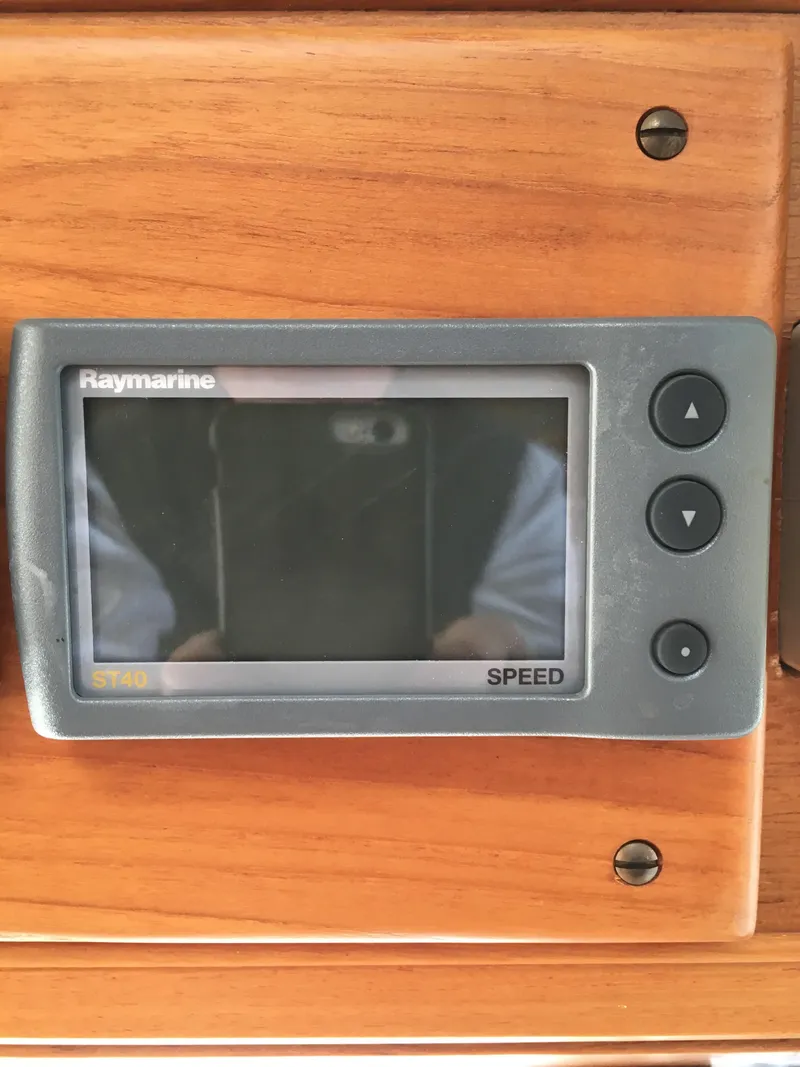 Slide: The Image of Raymarine speed display on Grand Banks 42 Europa, 1982. - 24