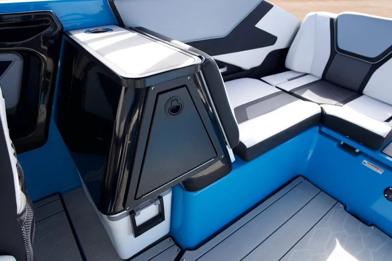 Slide: The Image of 2023 Yamaha Boats 255XD interior seating with sleek design and modern features. - 18