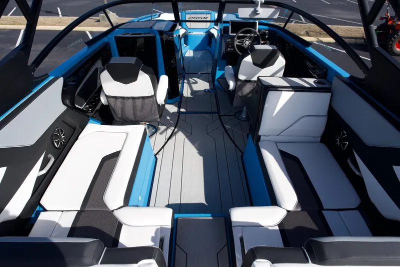 Slide: The Image of 2023 Yamaha Boats 255XD interior with modern seating and sleek design. - 3