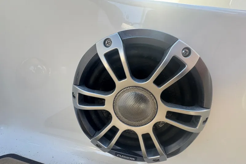 Slide: The Image of Speaker on 2024 Sea Ray SDX 270 boat, featuring sleek metallic design. - 42