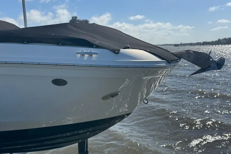 Slide: The Image of 2024 Sea Ray SDX 270 boat side view on water, featuring sleek design and branding. - 8