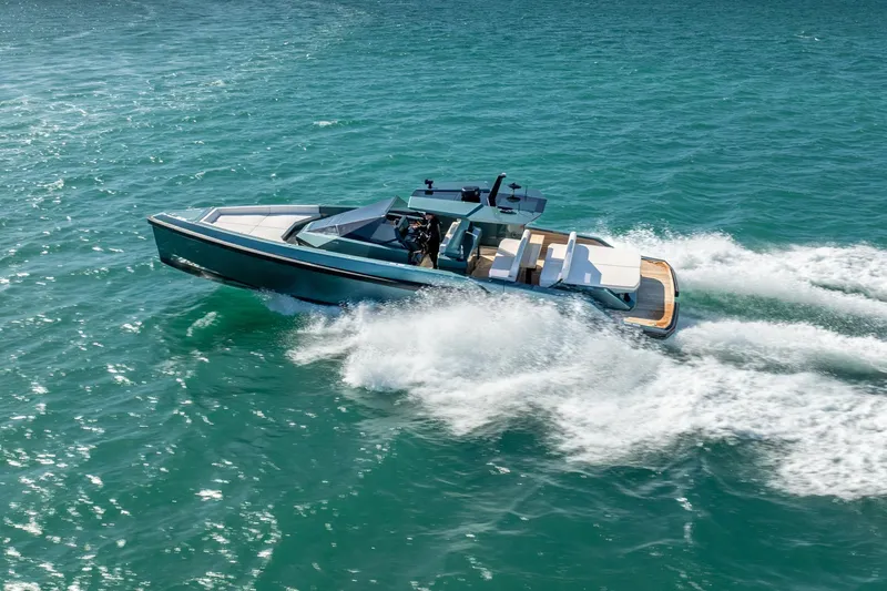 Slide: The Image of 2021 Wally 48 Wally Tender cruising on turquoise ocean waters. - 3