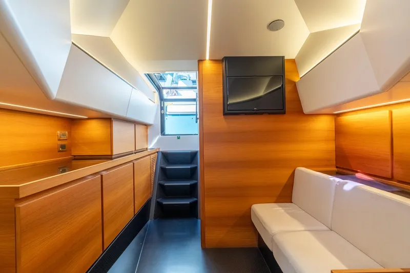 Slide: The Image of Luxurious interior of 2021 Wally 48 Wally Tender yacht with modern wood finish. - 38