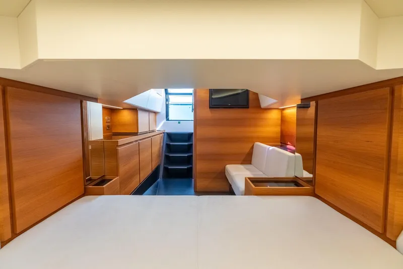 Slide: The Image of Luxurious interior of 2021 Wally 48 Wally Tender yacht with modern wood finish. - 41