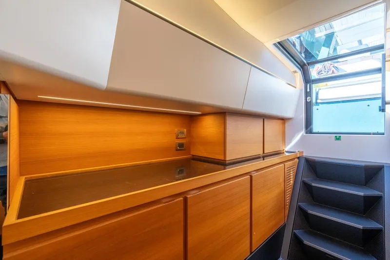 Slide: The Image of Interior of 2021 Wally 48 Wally Tender yacht with modern wood cabinetry and stairs. - 44
