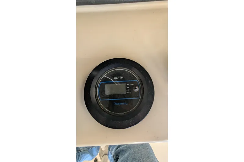 Slide: The Image of Depth gauge on 1984 Chris-Craft 382 Commander boat dashboard. - 26