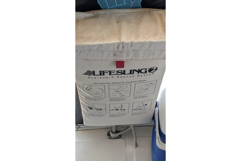Slide: The Image of Lifesling 2 overboard rescue system on 1984 Chris-Craft 382 Commander boat. - 27