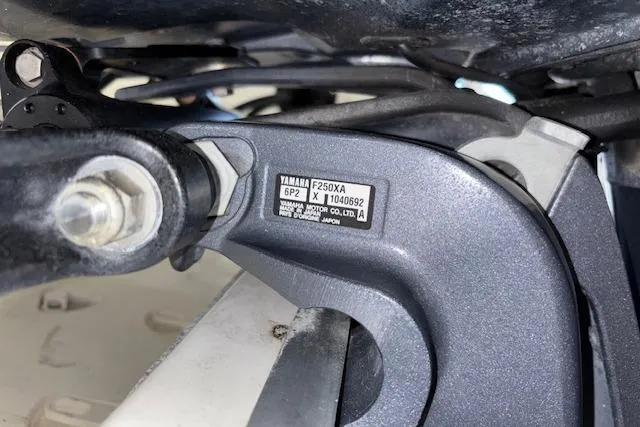 Slide: The Image of Close-up of Yamaha F250XA engine part on 2015 Hurricane SunDeck 2200 OB boat. - 25