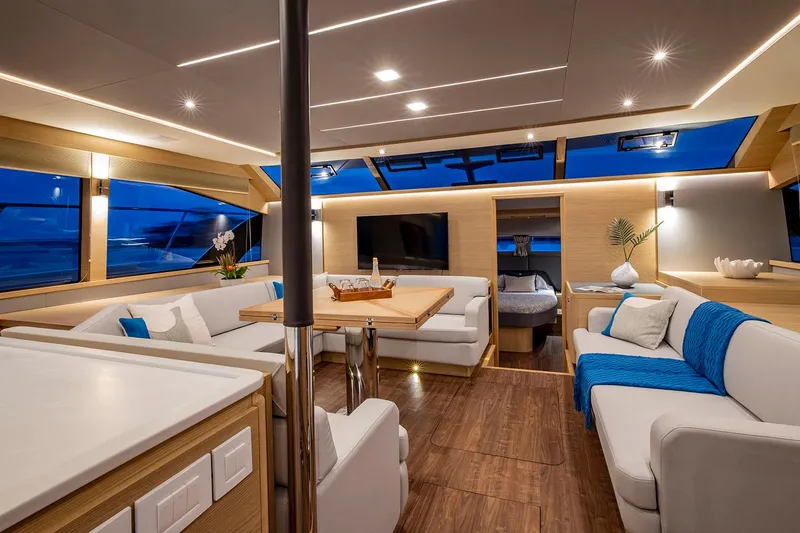 Slide: The Image of Manufacturer Provided Image: Luxurious interior of 2026 Aquila 54 Yacht with modern furnishings and ambient lighting. - 10