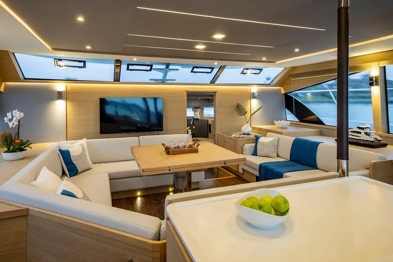 Slide: The Image of Manufacturer Provided Image: Luxurious interior of 2026 Aquila 54 Yacht with modern seating and decor. - 12