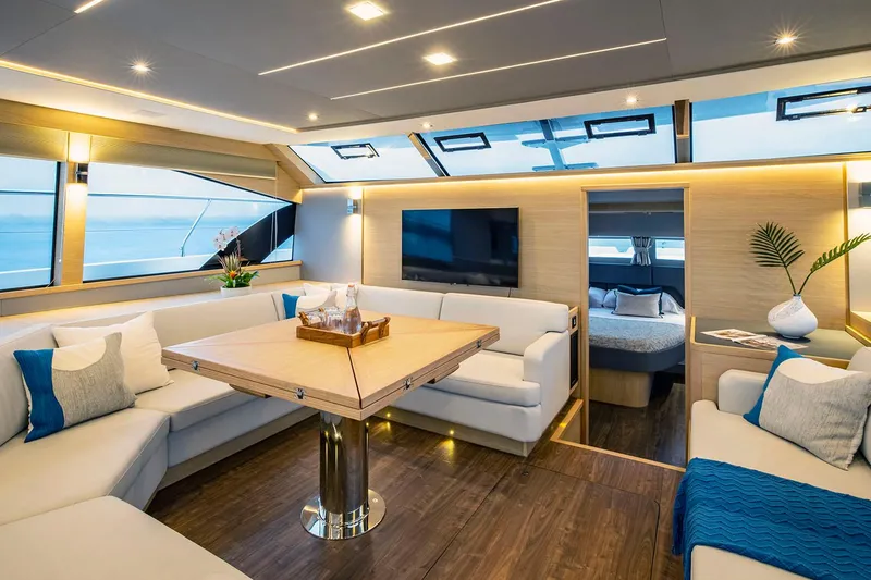Slide: The Image of Manufacturer Provided Image: Luxurious interior of 2026 Aquila 54 Yacht with modern seating and elegant decor. - 13