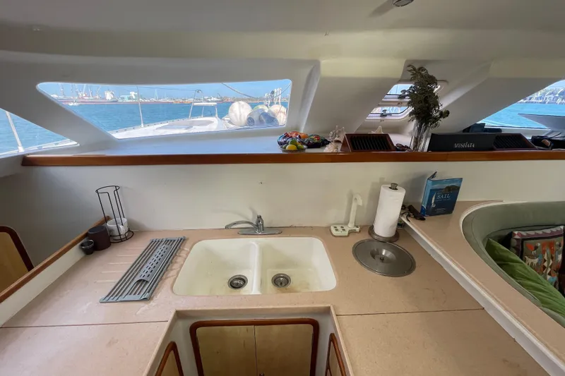 Slide: The Image of Interior shower of 2010 Knysna 480 yacht, featuring modern fixtures and skylight. - 23