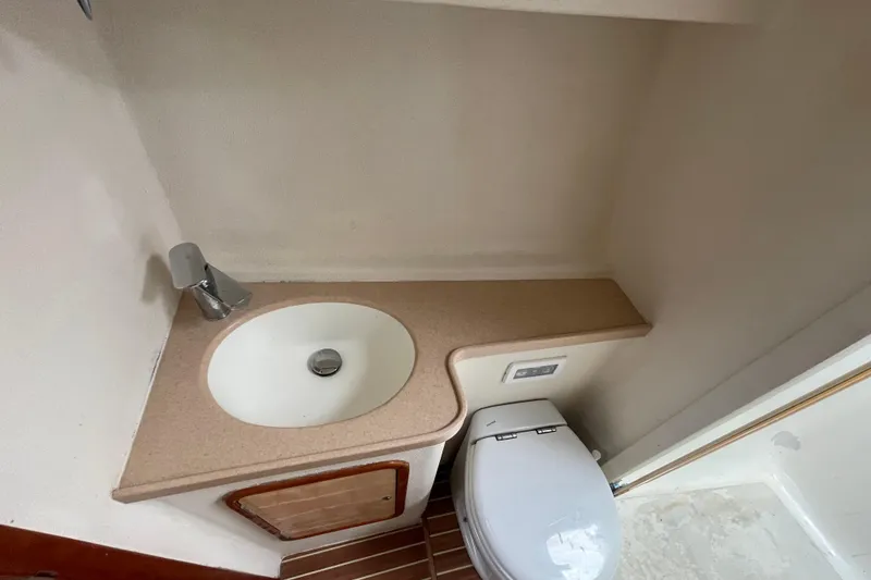 Slide: The Image of Interior of 2010 Knysna 480 yacht with wooden accents and ocean view. - 30