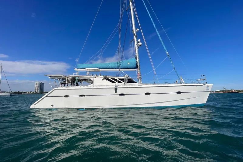 Slide: The Image of Interior of 2010 Knysna 480 yacht cockpit with steering wheel and navigation equipment. - 5
