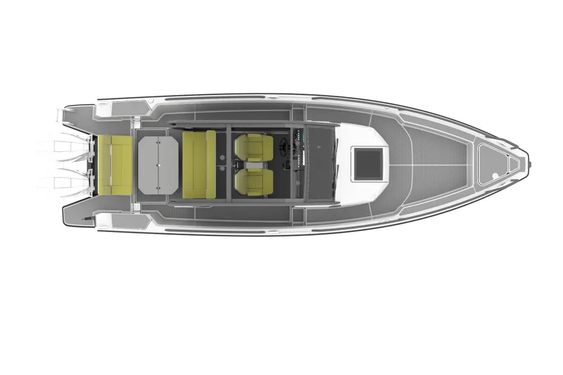 Slide: The Image of 2021 XO Boats DFNDR 9 in a garage, showcasing its sleek, modern design. - 34