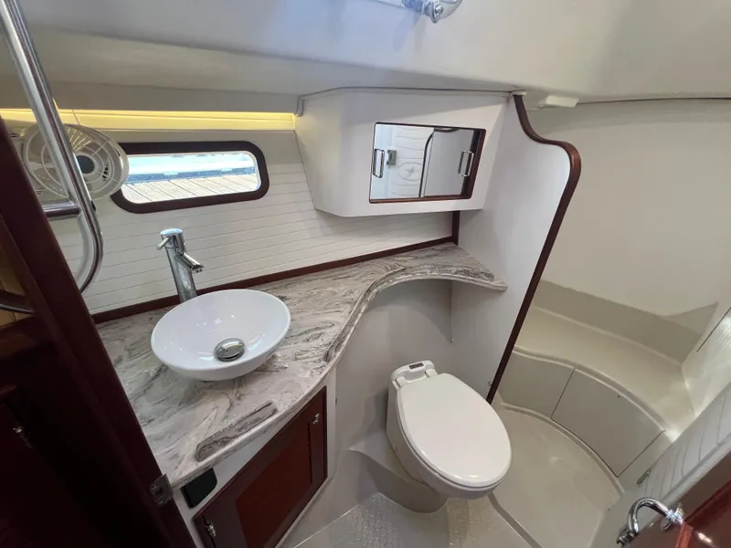 Slide: The Image of Luxurious bathroom on Island Packet 439 yacht, 2023 model. - 8