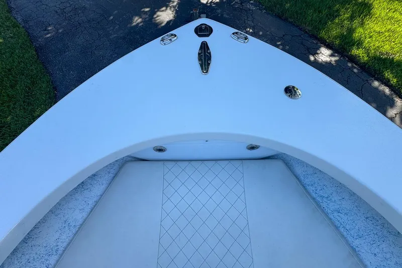 Slide: The Image of 1972 Cuda Craft Open Fisherman boat bow with clean white deck and fittings. - 42