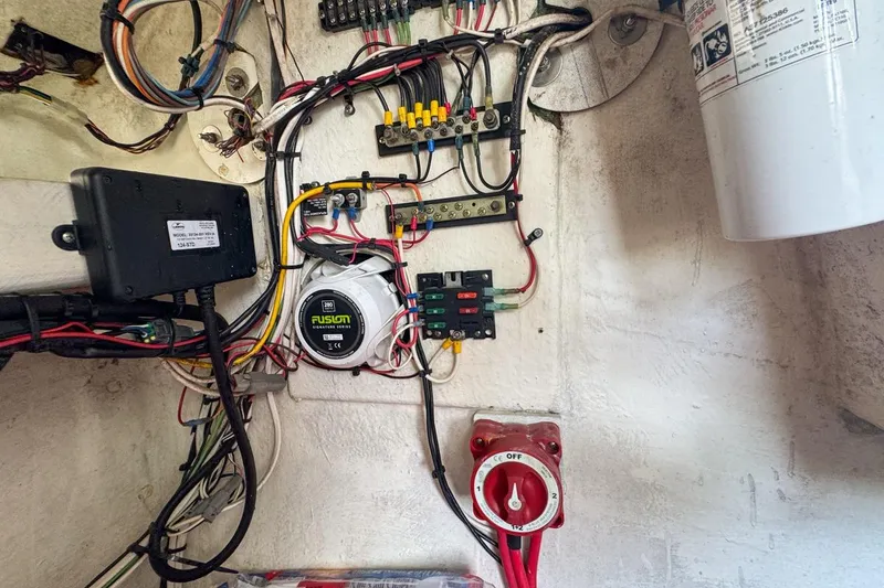 Slide: The Image of Electrical wiring setup inside a 1972 Cuda Craft Open Fisherman boat. - 56