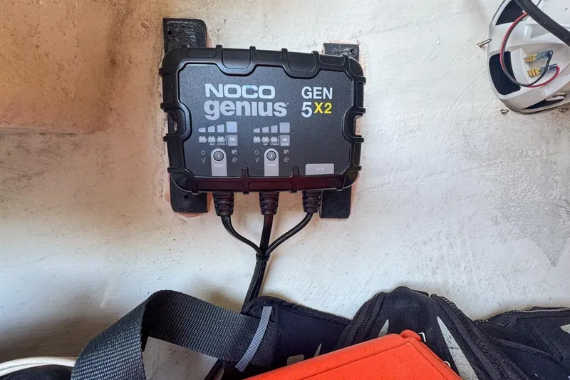 Slide: The Image of NOCO Genius GEN5X2 charger installed on 1972 Cuda Craft Open Fisherman boat. - 57