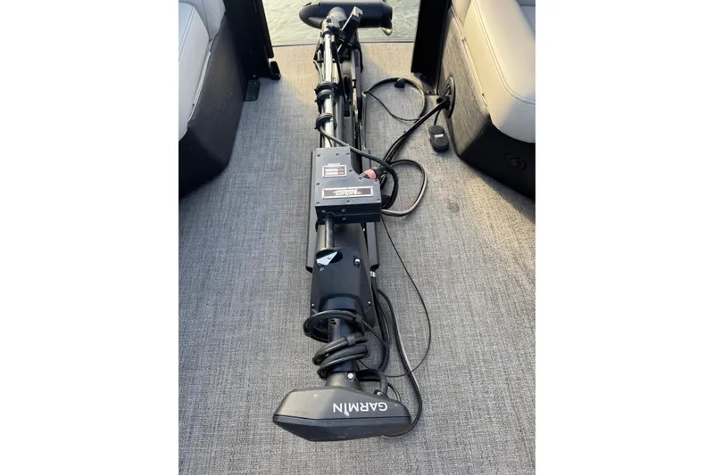 Slide: The Image of Trolling motor on 2021 Barletta C22CC boat interior, featuring Garmin equipment. - 39