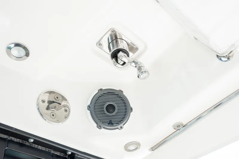 Slide: The Image of Luxurious cabin interior of 2021 Boston Whaler 405 Conquest with ambient lighting. - 11