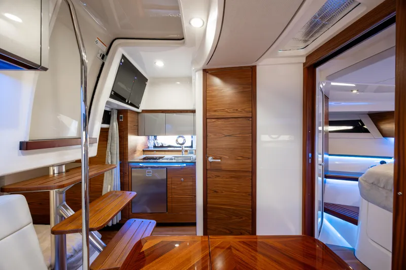 Slide: The Image of Boston Whaler 405 Conquest 2021 boat deck with speaker and fixtures. - 15