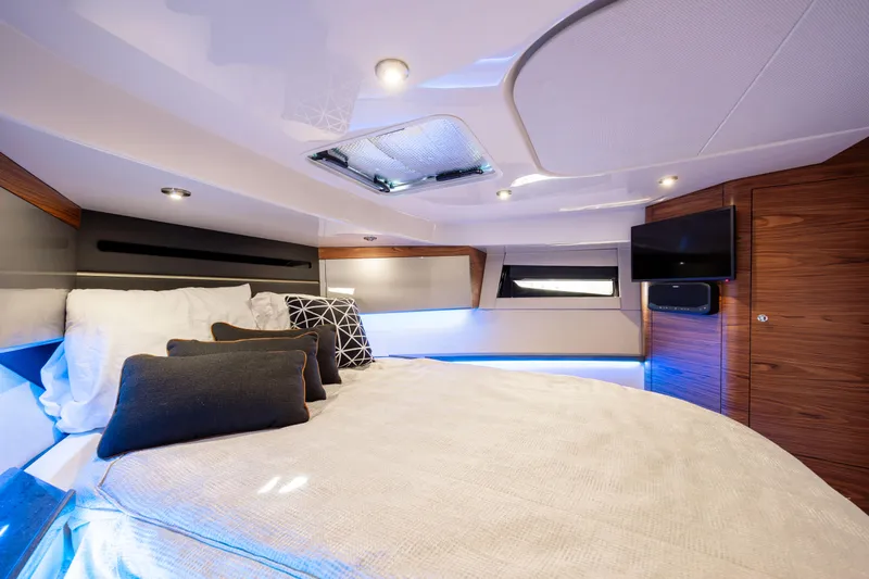 Slide: The Image of Luxurious interior of 2021 Boston Whaler 405 Conquest boat with modern amenities. - 24