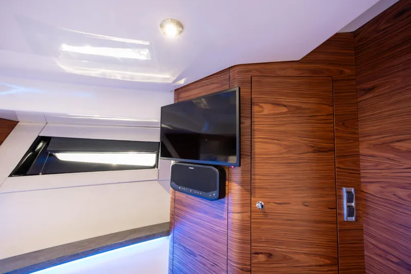 Slide: The Image of Luxurious bathroom interior of 2021 Boston Whaler 405 Conquest yacht with modern fixtures. - 25
