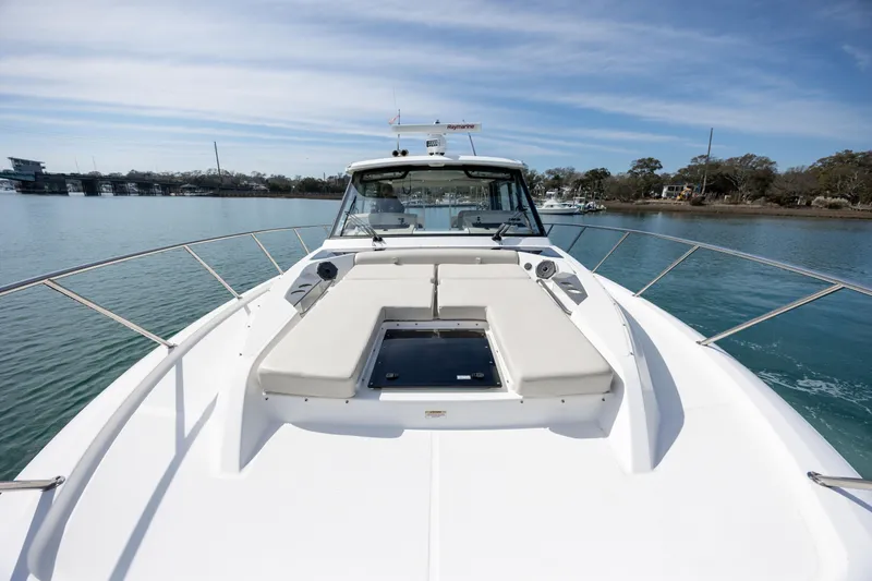 Slide: The Image of Luxurious interior of 2021 Boston Whaler 405 Conquest yacht with modern amenities. - 9