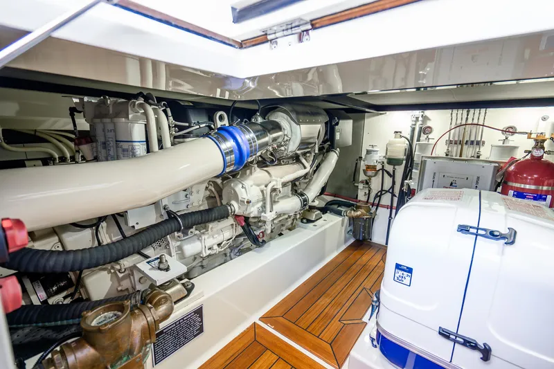 Slide: The Image of Engine room of 2020 Palm Beach Motor Yachts PB55, showcasing advanced marine engineering. - 35