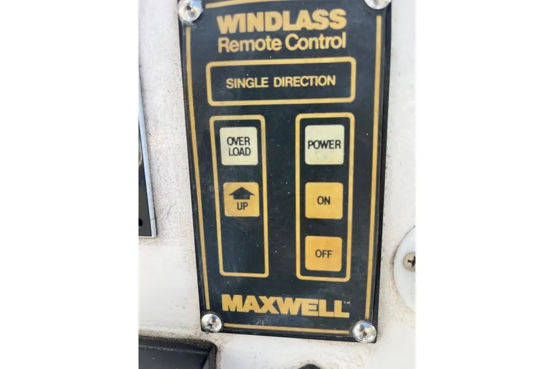 Slide: The Image of Maxwell windlass remote control panel on 1990 Mikelson 48 Sportfisher boat. - 7