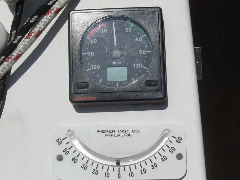 Slide: The Image of Wind gauge and inclinometer on a 1995 Hunter 35.5 sailboat. - 16