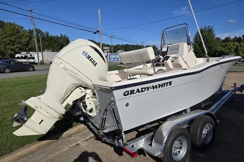 Slide: The Image of 2026 Grady-White Fisherman 180 boat on trailer with Yamaha outboard motor. - 2