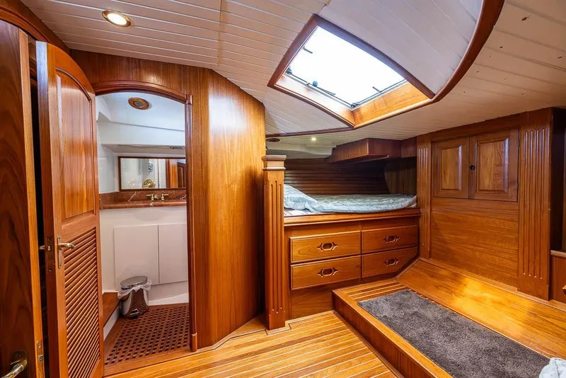 Slide: The Image of Luxurious wooden interior of 1974 C&C 61 Ocean Racer/Cruiser yacht cabin. - 30