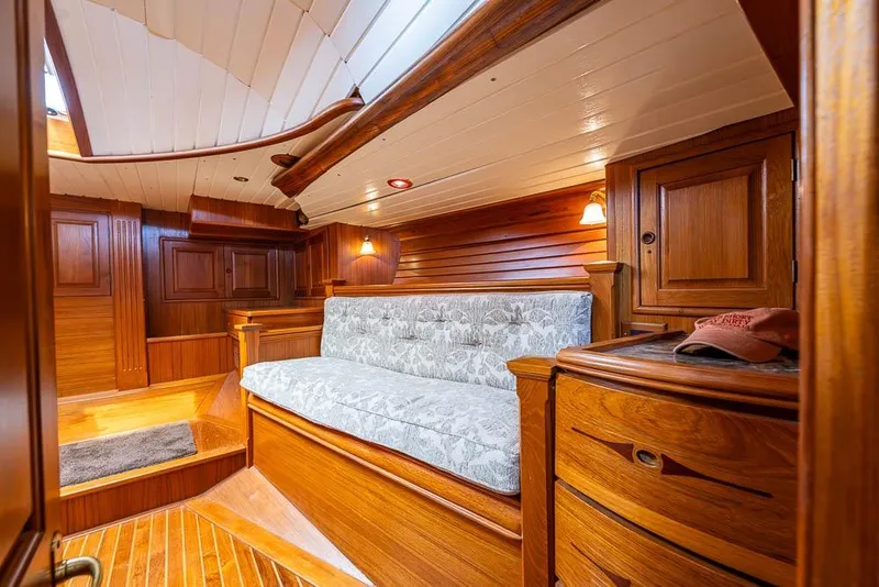 Slide: The Image of Luxurious wooden interior of 1974 C&C 61 Ocean Racer/Cruiser yacht cabin. - 31