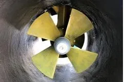 Slide: The Image of Close-up of a 1990 Nordhavn 46 boat propeller inside a tunnel. - 22