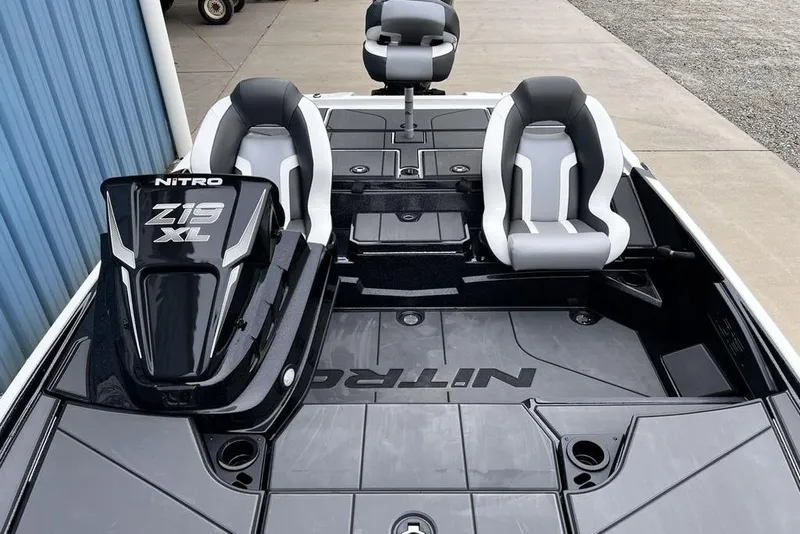 Slide: The Image of 2026 Nitro Z19 XL Pro boat interior with sleek seating and modern design. - 14