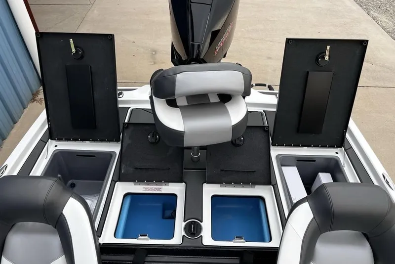 Slide: The Image of 2026 Nitro Z19 XL Pro boat interior with open storage compartments and seating. - 21
