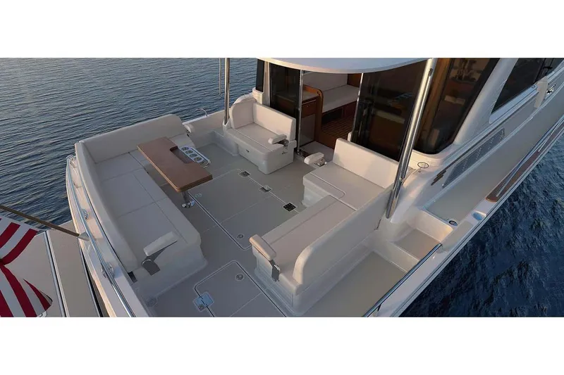 Slide: The Image of Luxurious interior of 2027 Sabre 51 Salon Express yacht with modern sink and scenic view. - 11