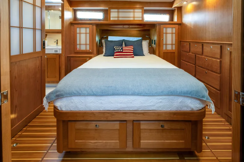 Slide: The Image of Luxurious interior of 2026 Sabre 51 Salon Express yacht with elegant wood finishes. - 9