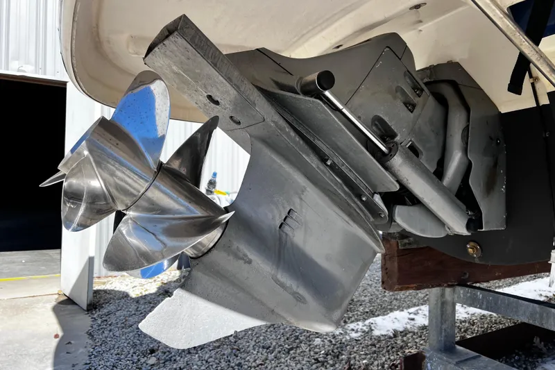 Slide: The Image of 2005 Chaparral Sunesta 254 boat propeller and outdrive, close-up view. - 22