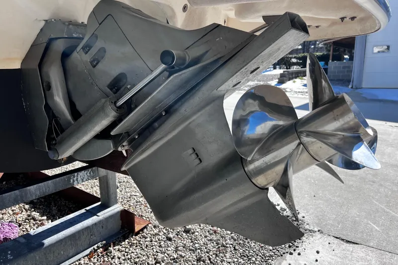 Slide: The Image of Close-up of 2005 Chaparral Sunesta 254 boat propeller and outdrive in sunlight. - 23