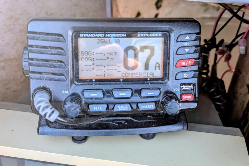 Slide: The Image of Standard Horizon Explorer marine radio on a 1989 Blackman Billfisher 26 boat. - 37