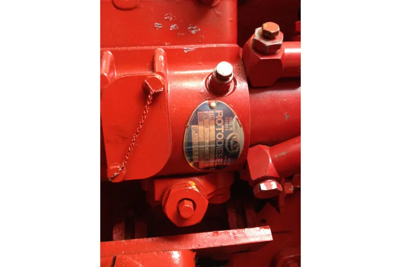 Slide: The Image of Red engine component with Rotodiesel label, Atkins Sun Flower 22, 1958 model. - 15