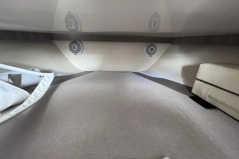 Slide: The Image of Interior cabin of 2019 Regal 33 SAV boat with speakers and seating. - 38