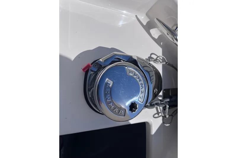 Slide: The Image of Chrome Lewmar winch on 2019 Regal 33 SAV boat deck. - 69