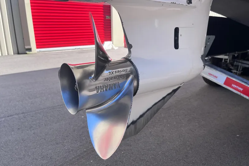 Slide: The Image of Close-up of Yamaha propeller on 2019 Regal 33 SAV boat. - 76